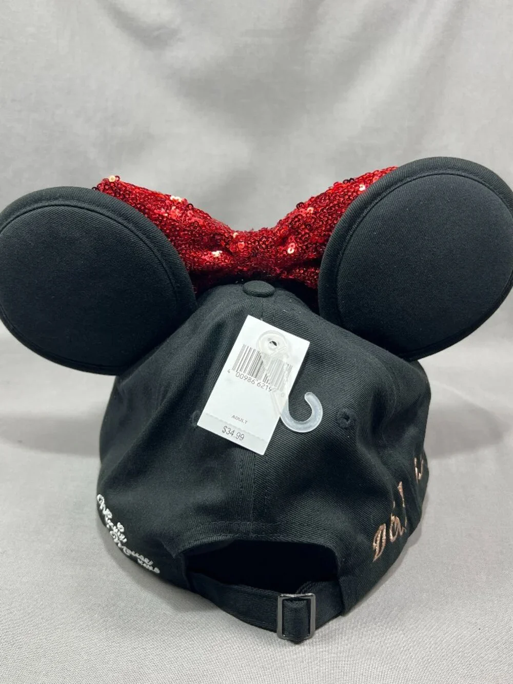 Disney Store Minnie Mouse Ears Hat Black Red Sequin Bow Strapback Adult Ball Cap